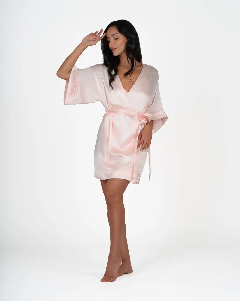 Lightweight Silk Satin Robe With Self Tie Belt Wrap A.ROSE