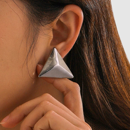 Stainless Steel 3D Triangle Earrings.