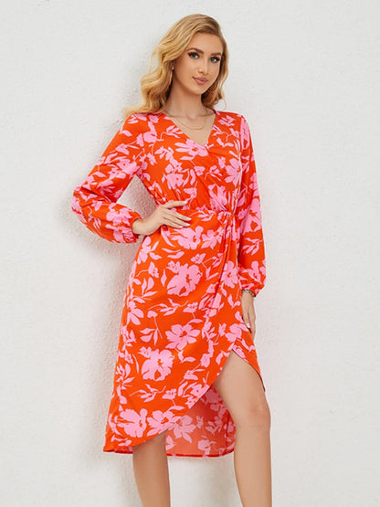 Chic long sleeve printed midi dress