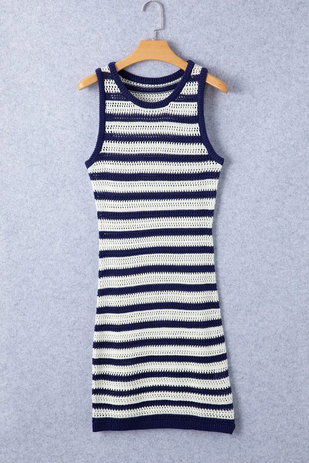 Stripe Hollowed Knit Sleeveless Sweater Dress
