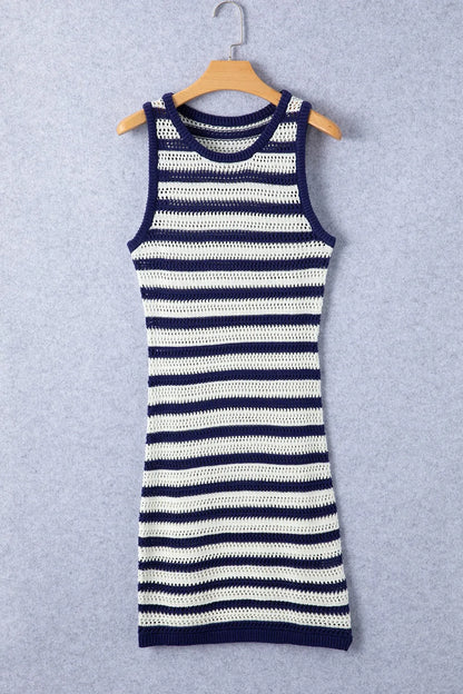 Stripe Hollowed Knit Sleeveless Sweater Dress