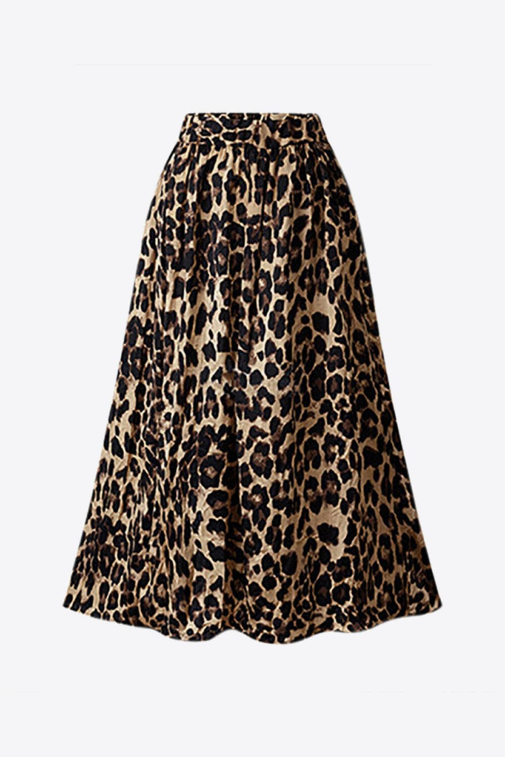 Plus Size Leopard Elastic Waist Midi Skirt.