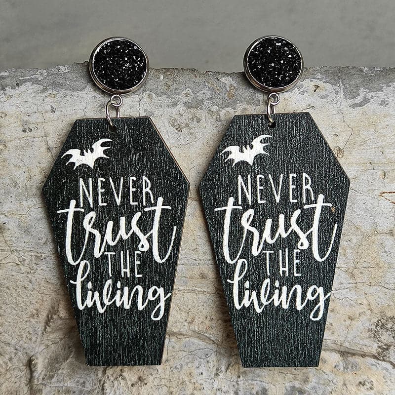 Eerie elegance: coffin-shaped wooden dangle earrings