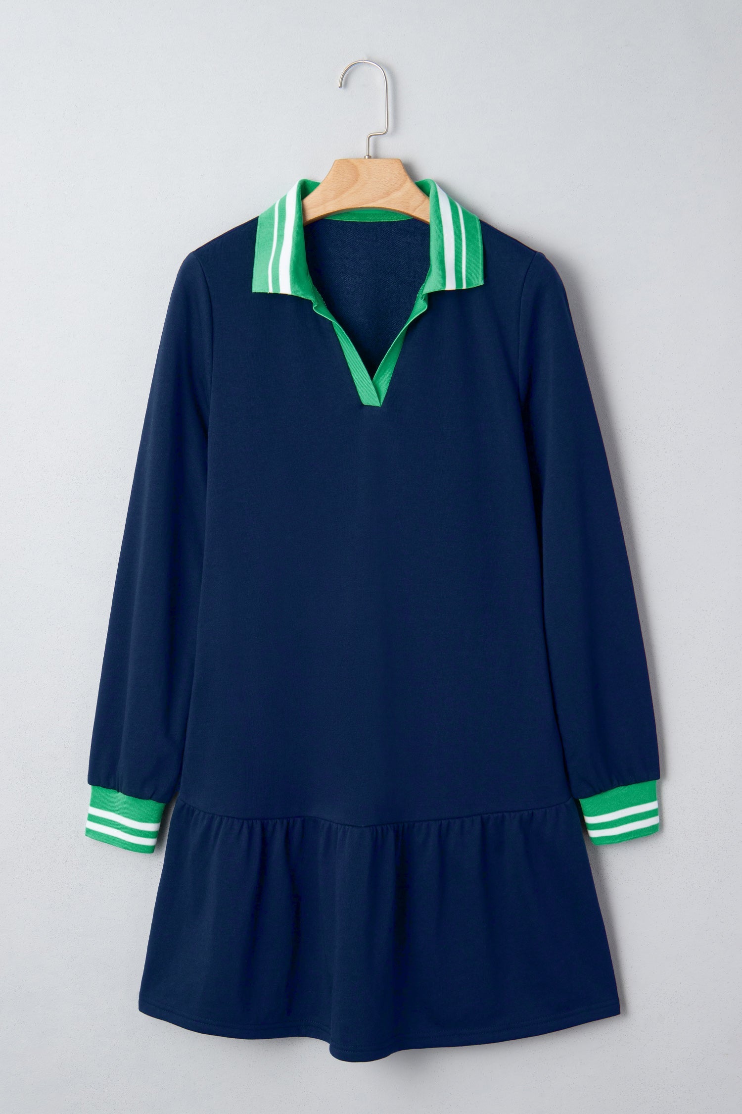 Dear-Lover Blue Mini Dress Women's Casual Fall Outfit Long Sleeve, Ruffle Hem Dear-Lover Dropshipping