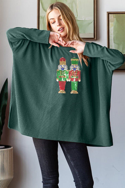 Festive sequin nutcracker long sleeve top for holiday sparkle