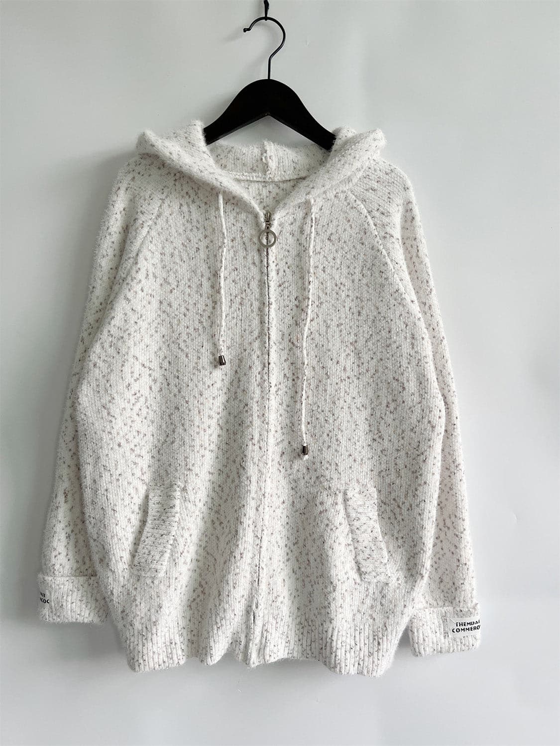 Zip Up Drawstring Long Sleeve Hooded Sweater.