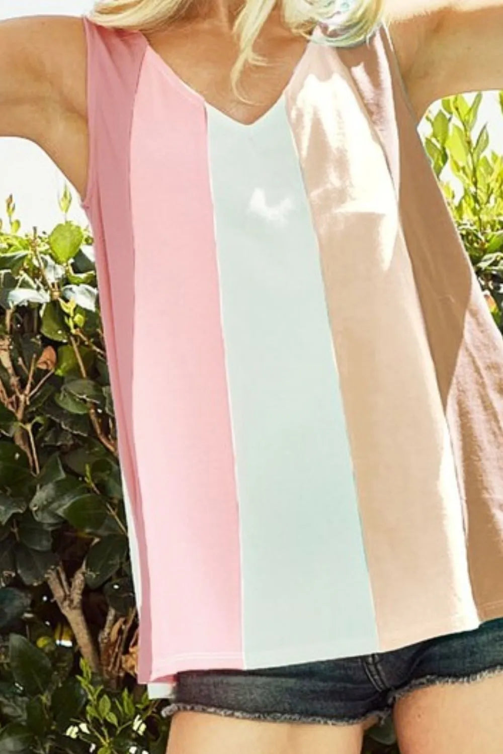 BiBi Cotton Span Knit Color Block Sleeveless Top - Love Salve 
