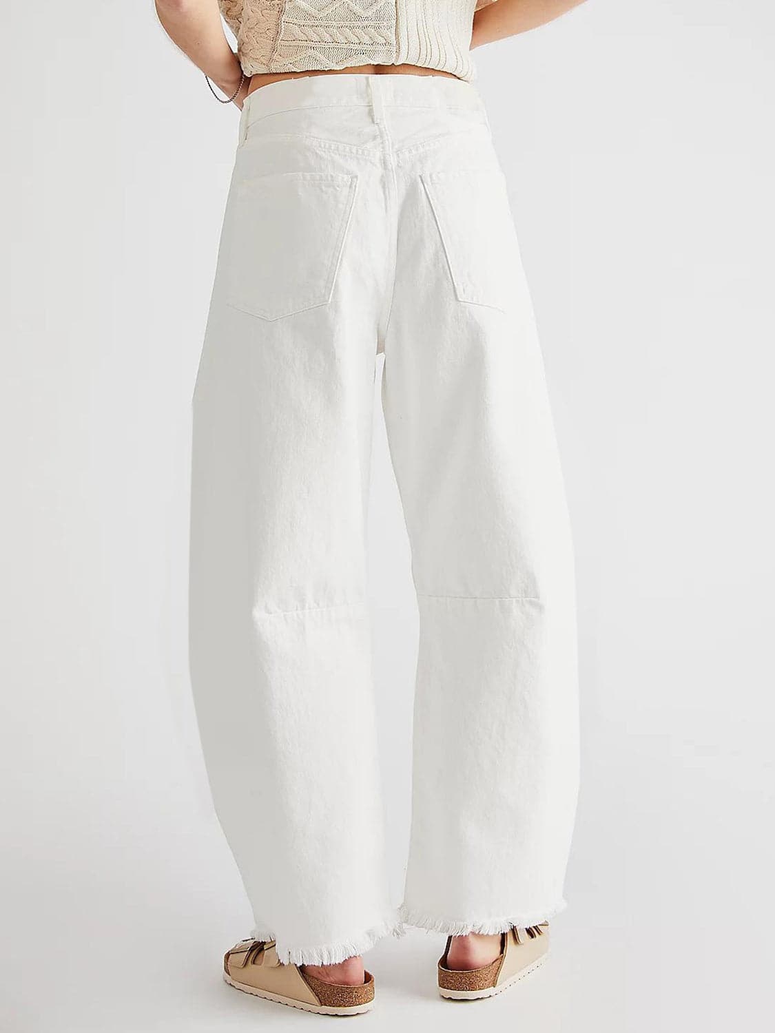 Raw Hem Wide Leg Jeans with Pockets.