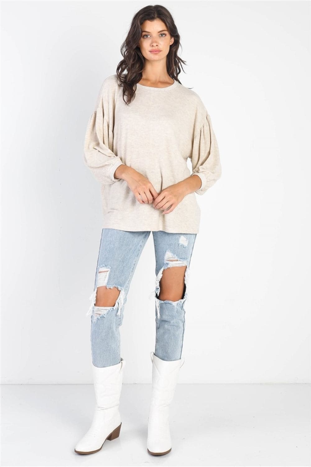 Cherish Apparel Drop Shoulder Puff Sleeve Top.