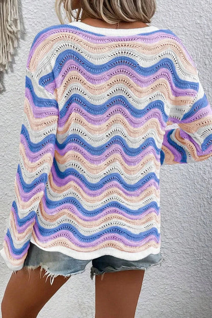 Sleek striped long sleeve sweater with cotton comfort