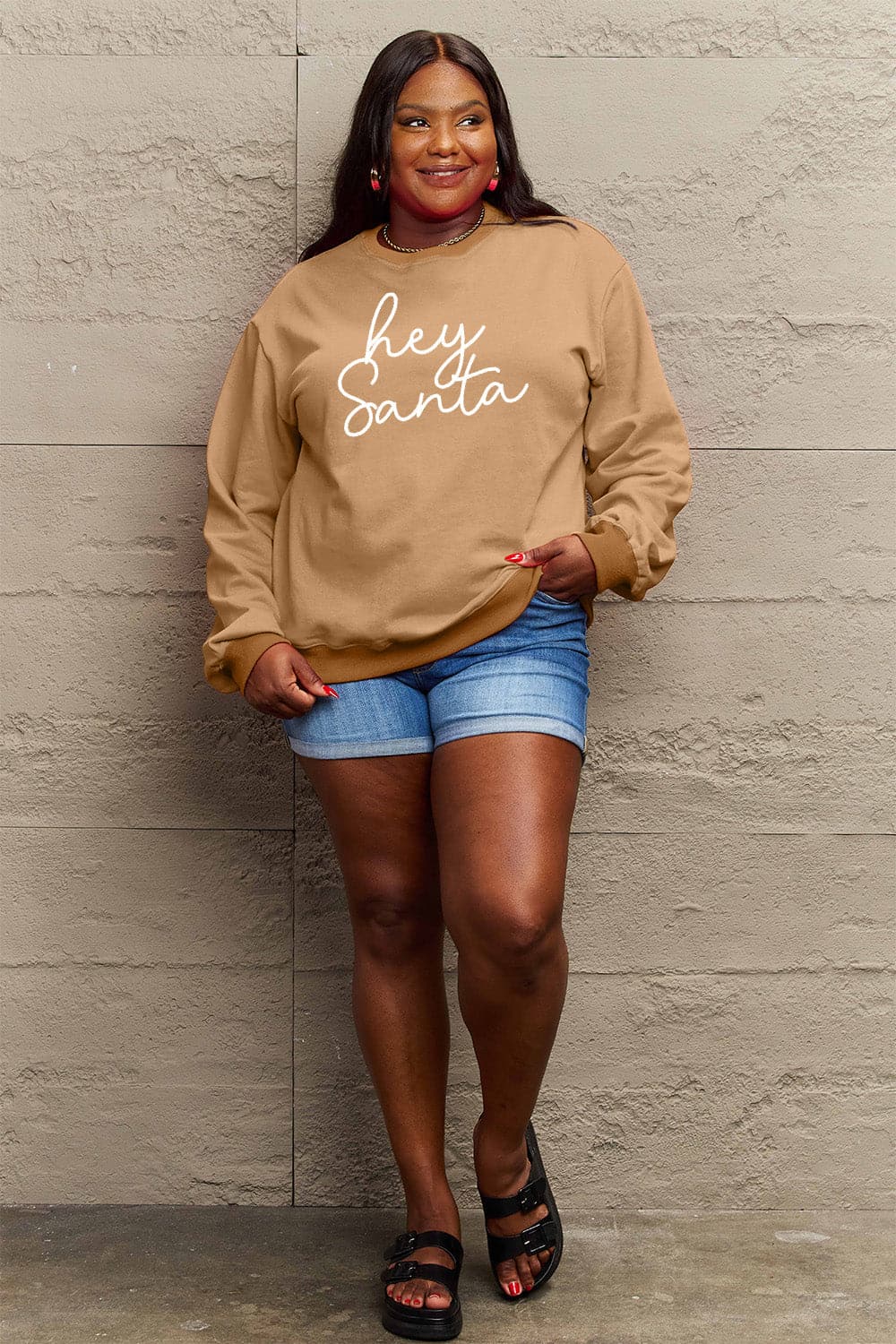 Simply Love Full Size HEY SANTA Graphic Sweatshirt.