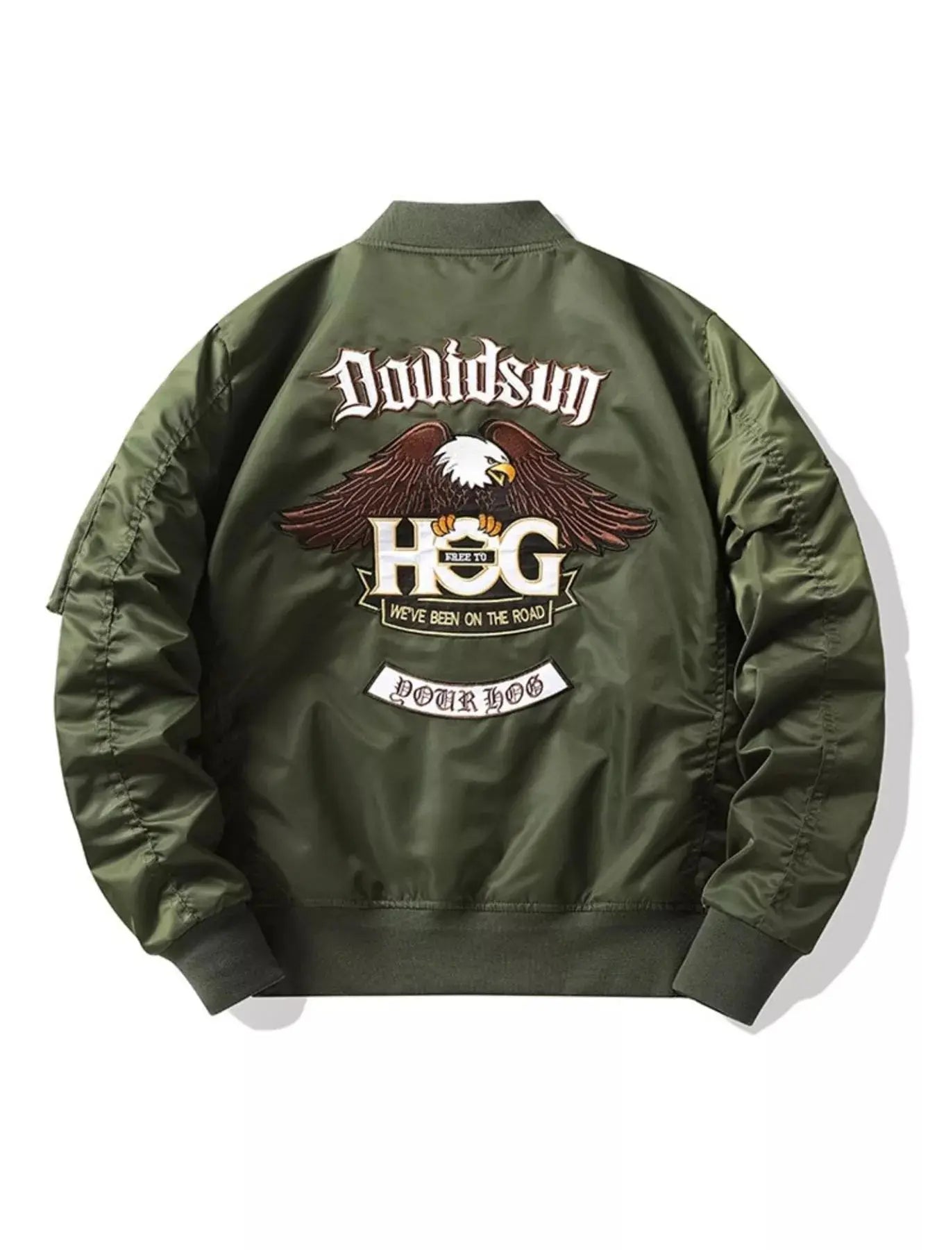 Men's Military Patch Embroidered Bomber Jacket Nylon Zip Up Simply Love