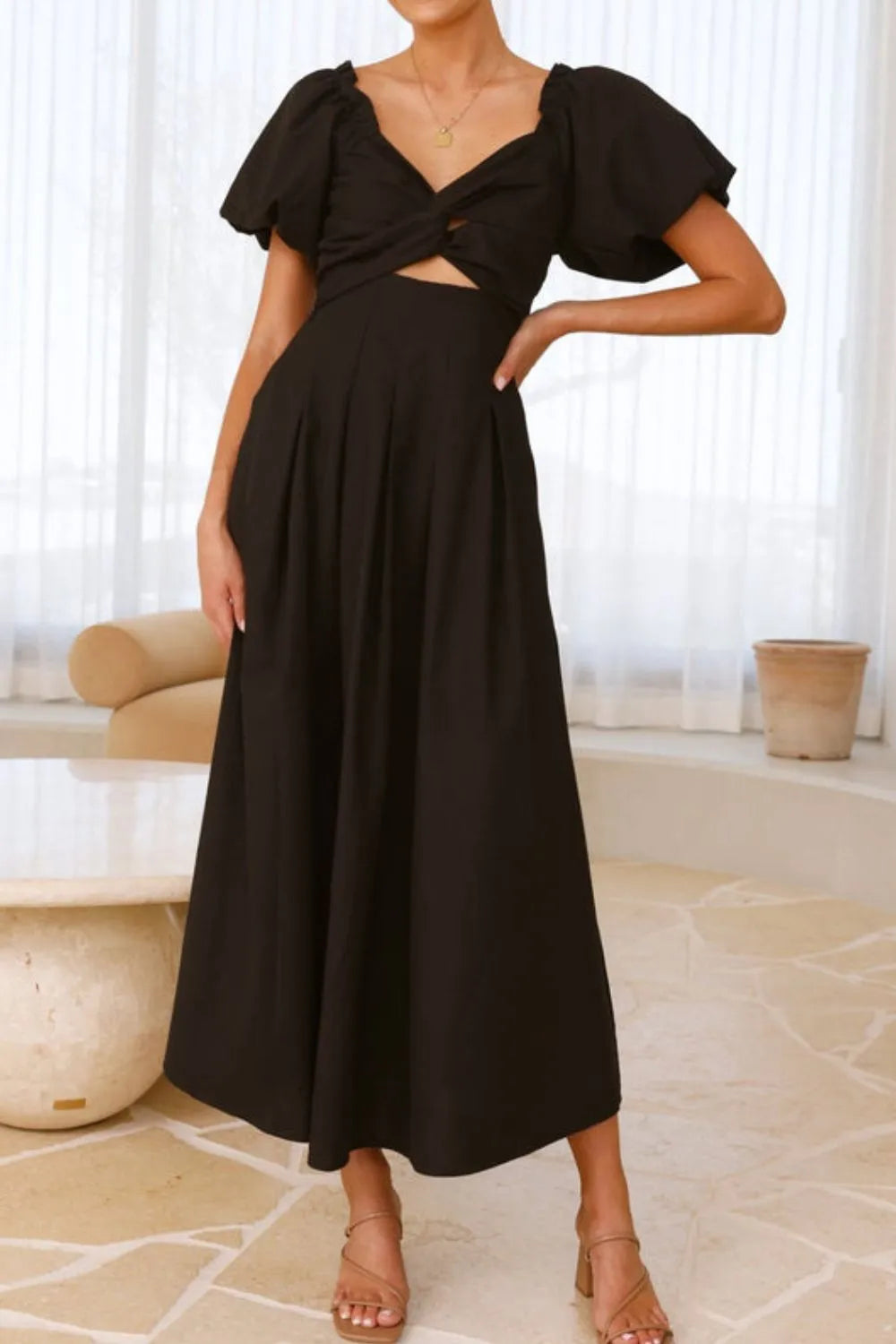 Sweet Serenity Puff Sleeve Midi Dress