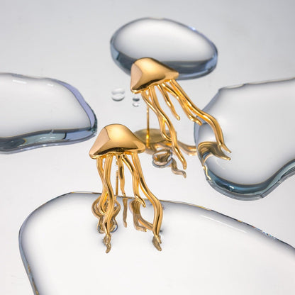 18K Gold-Plated Stainless Steel Jellyfish Earrings.