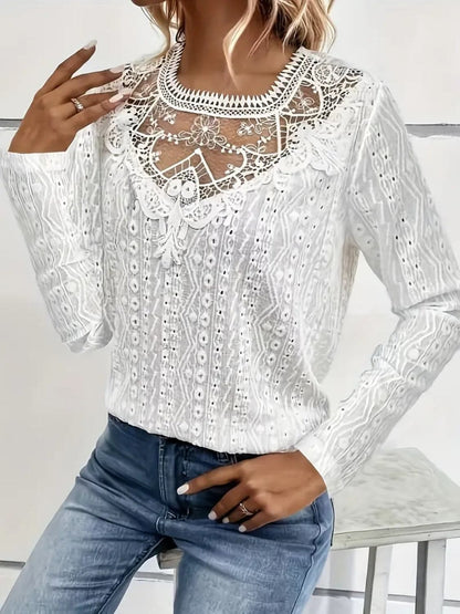 Lace Eyelet Long Sleeve Top.