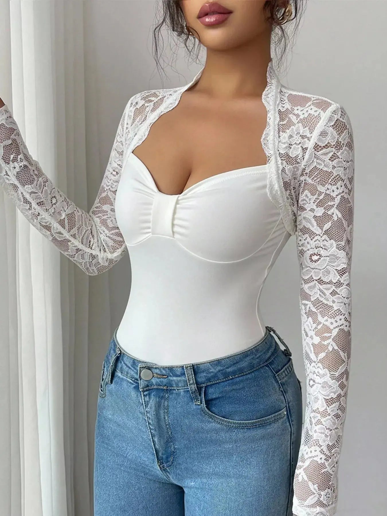 Lace Sleeve Long Sleeve T-Shirt Simply Love