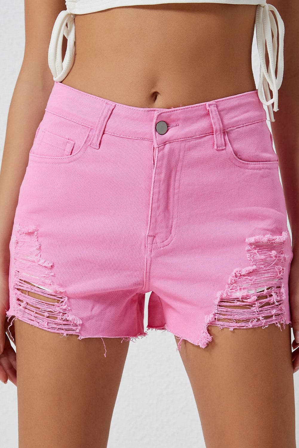 Distressed Denim Shorts.