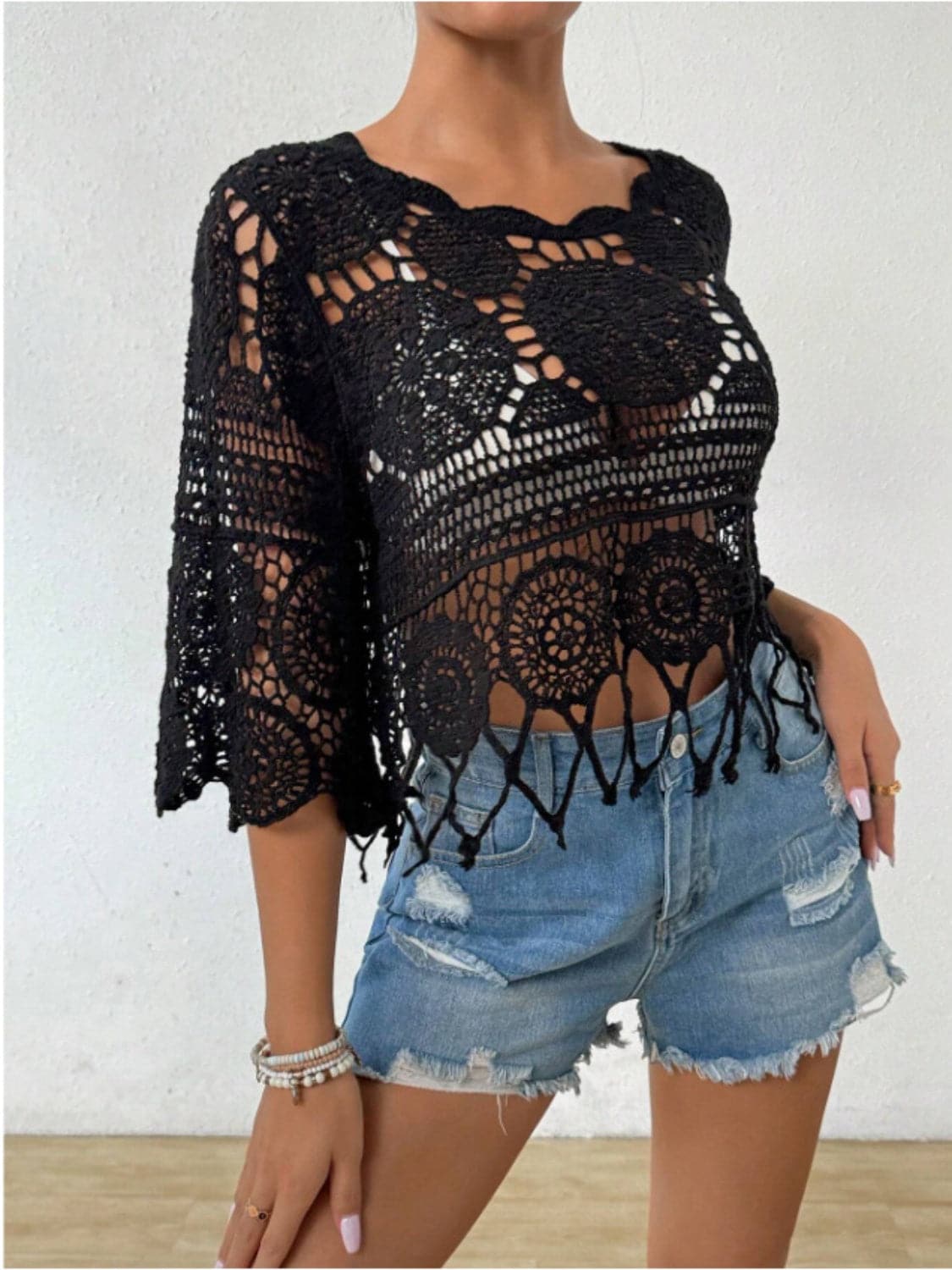 Openwork Round Neck Cover-Up.