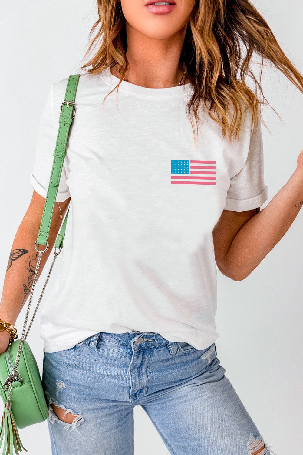 US Flag Round Neck Short Sleeve T-Shirt.