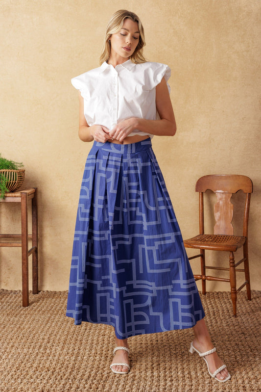 LEAVES OF TOMORROW WOVEN MIDI SKIRT Flying Tomato