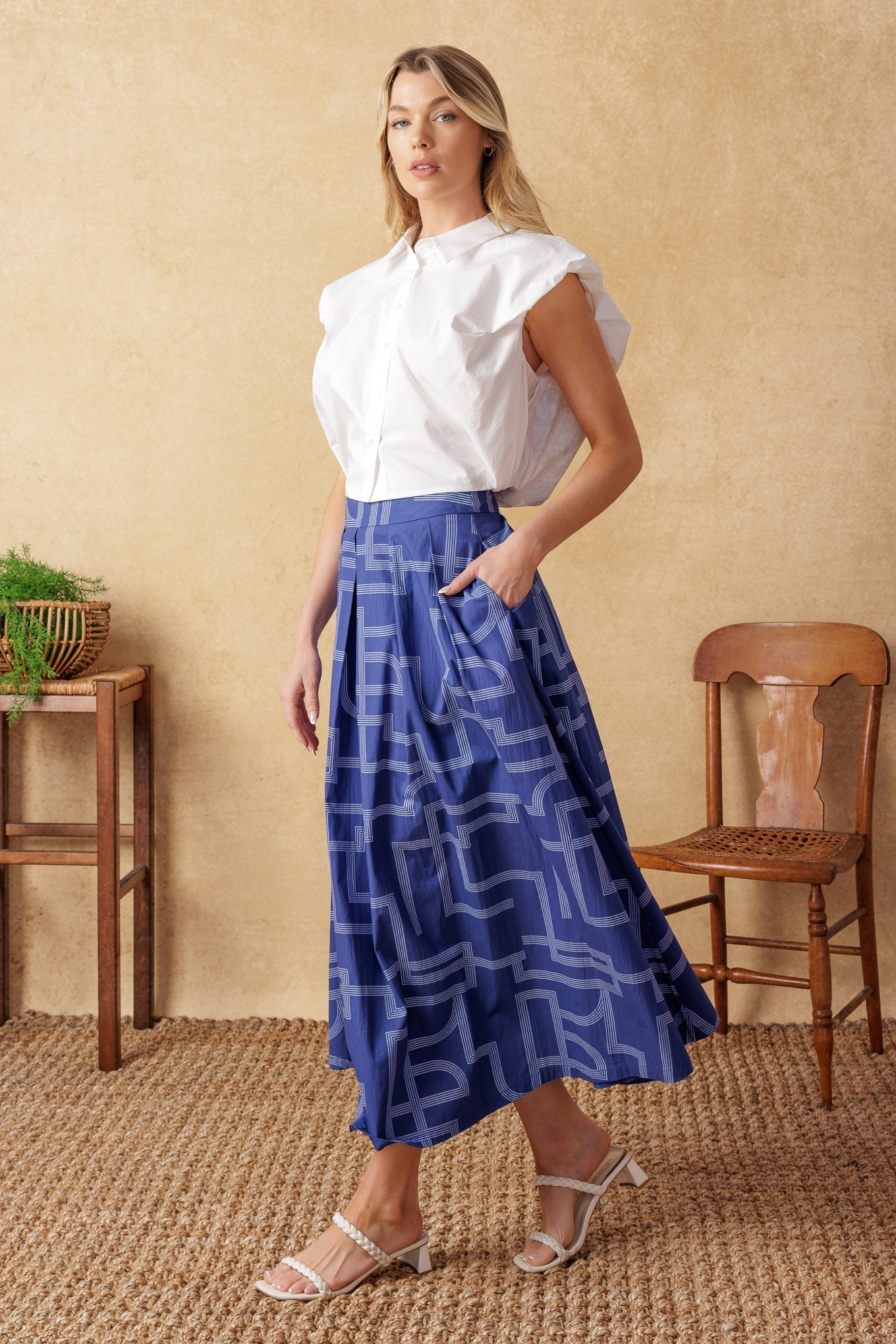 LEAVES OF TOMORROW WOVEN MIDI SKIRT Flying Tomato