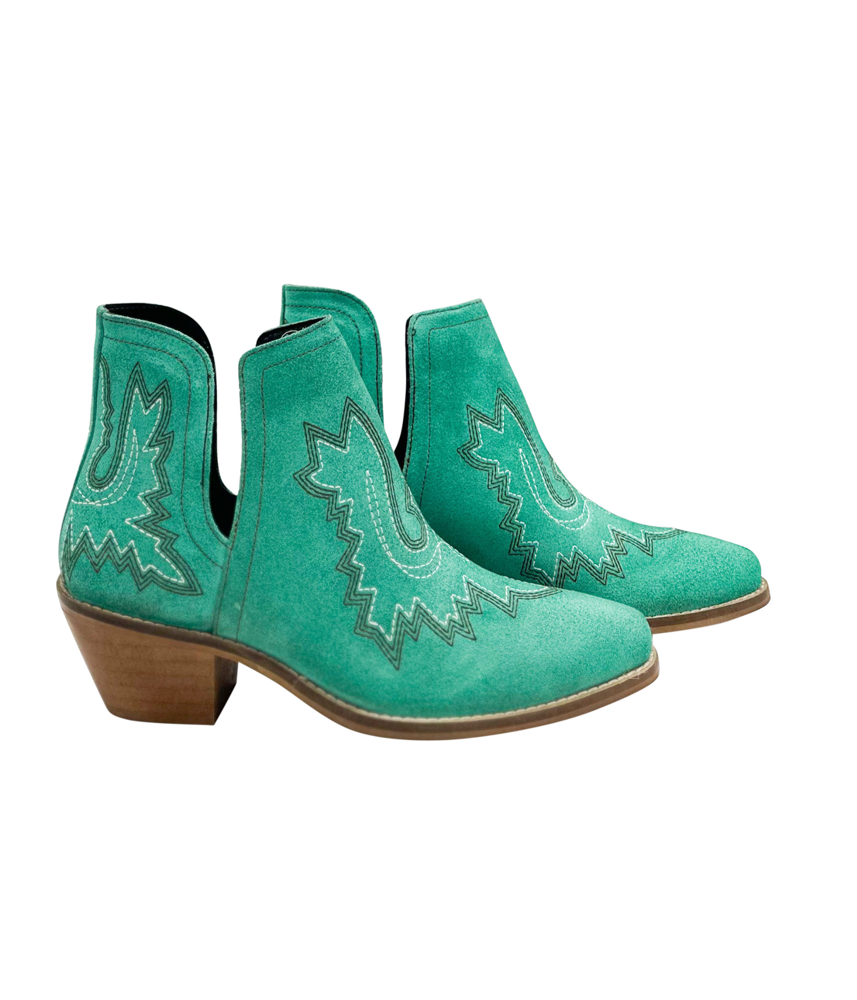 Kickin Booties Turquoise Suede Western Inspired Embroidery Naughty Monkey