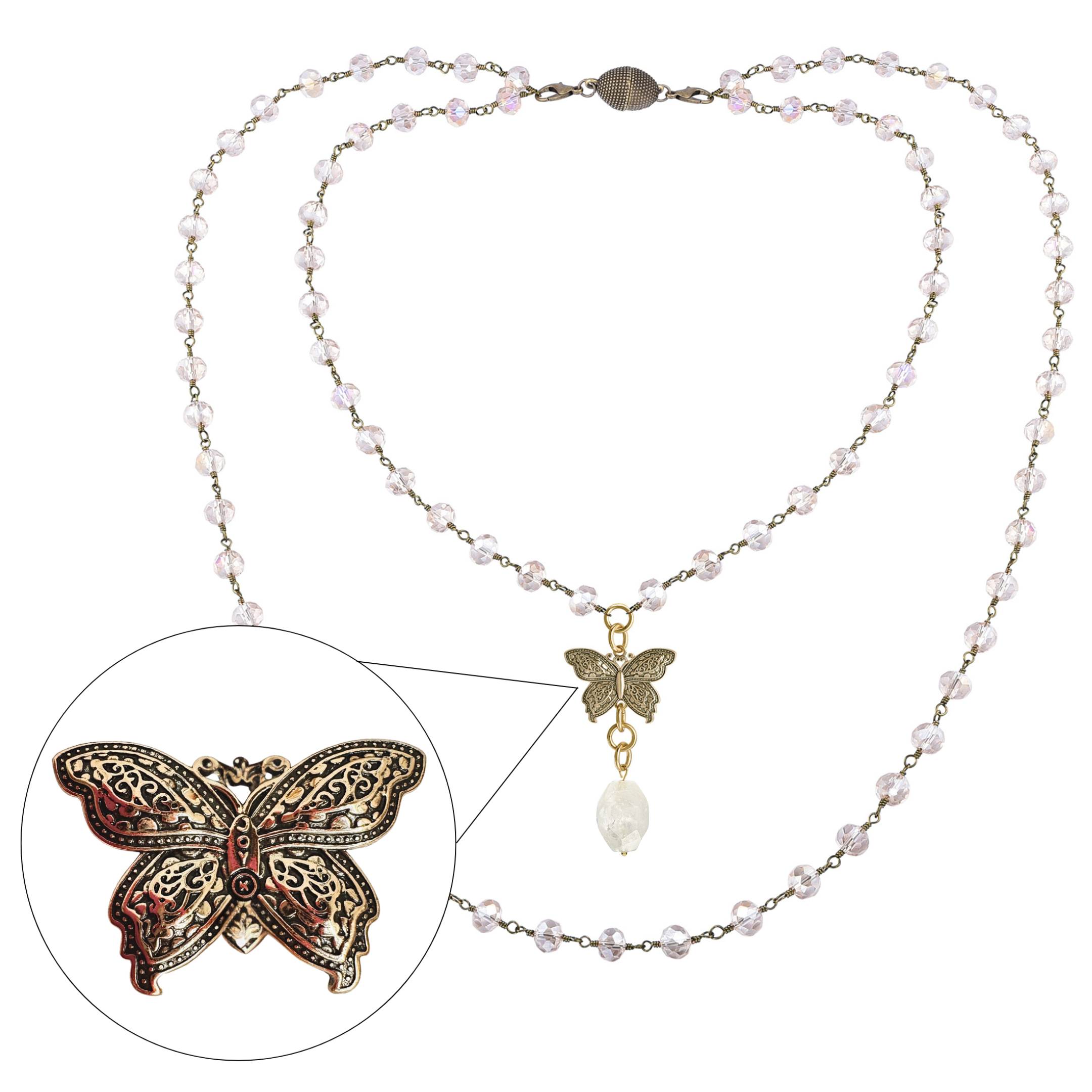 Joy Butterfly Long Rosary Chain Necklace Katia Designs