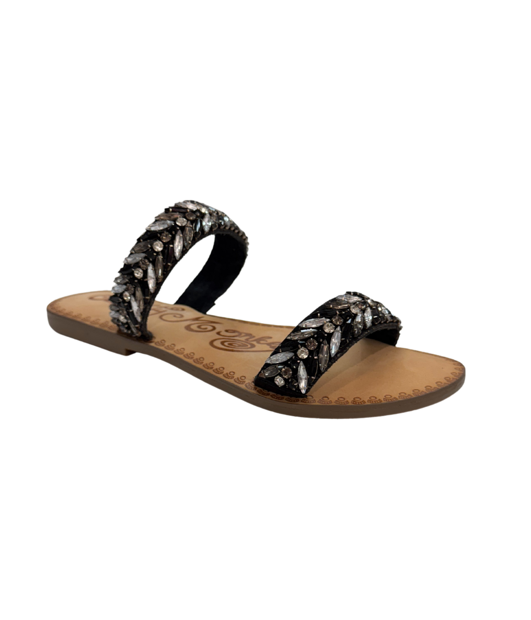 Shine Bright Crystal Embellished Leather Sandals Black Naughty Monkey