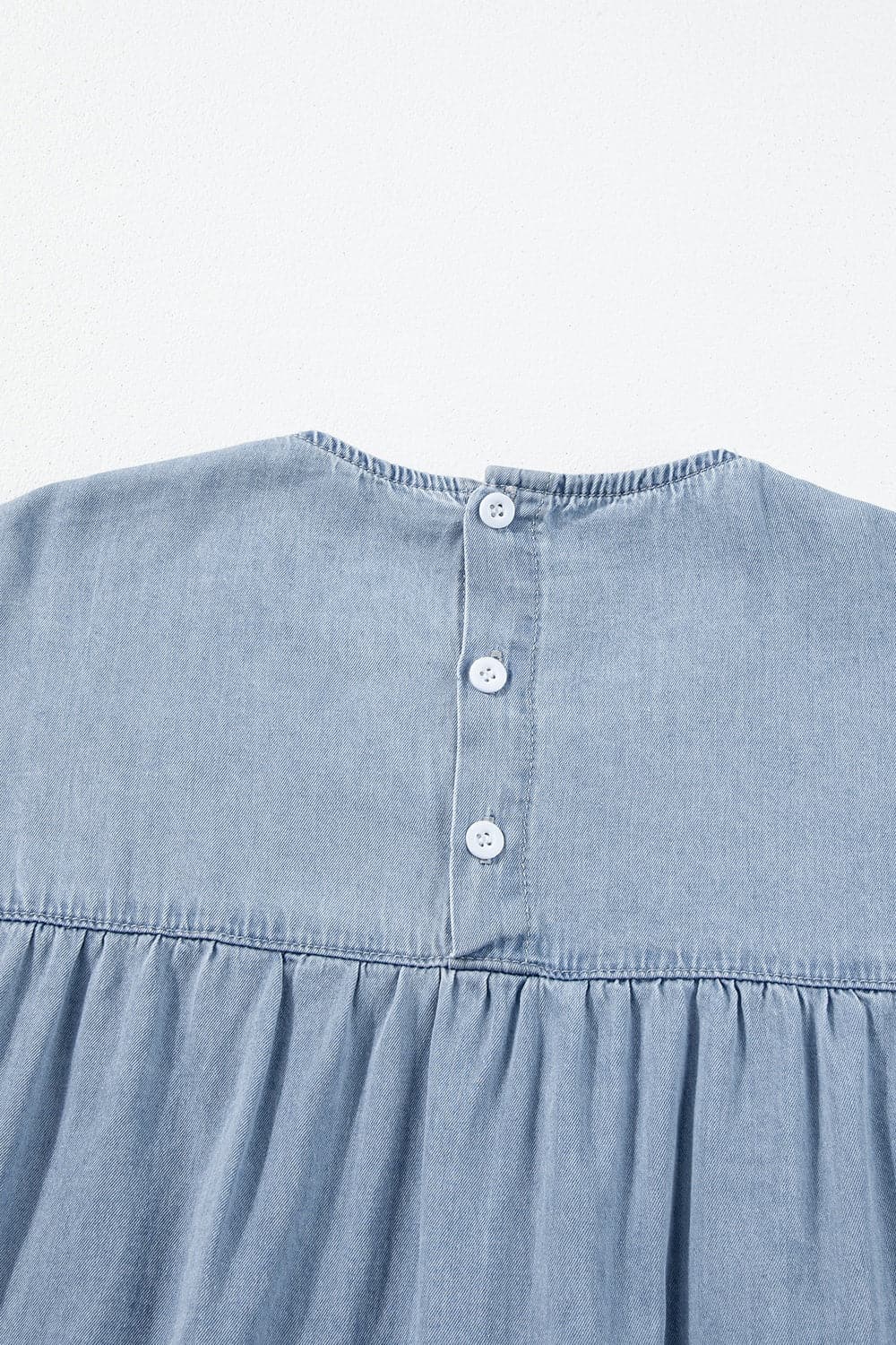 Ruffled Round Neck Cap Sleeve Denim Dress.