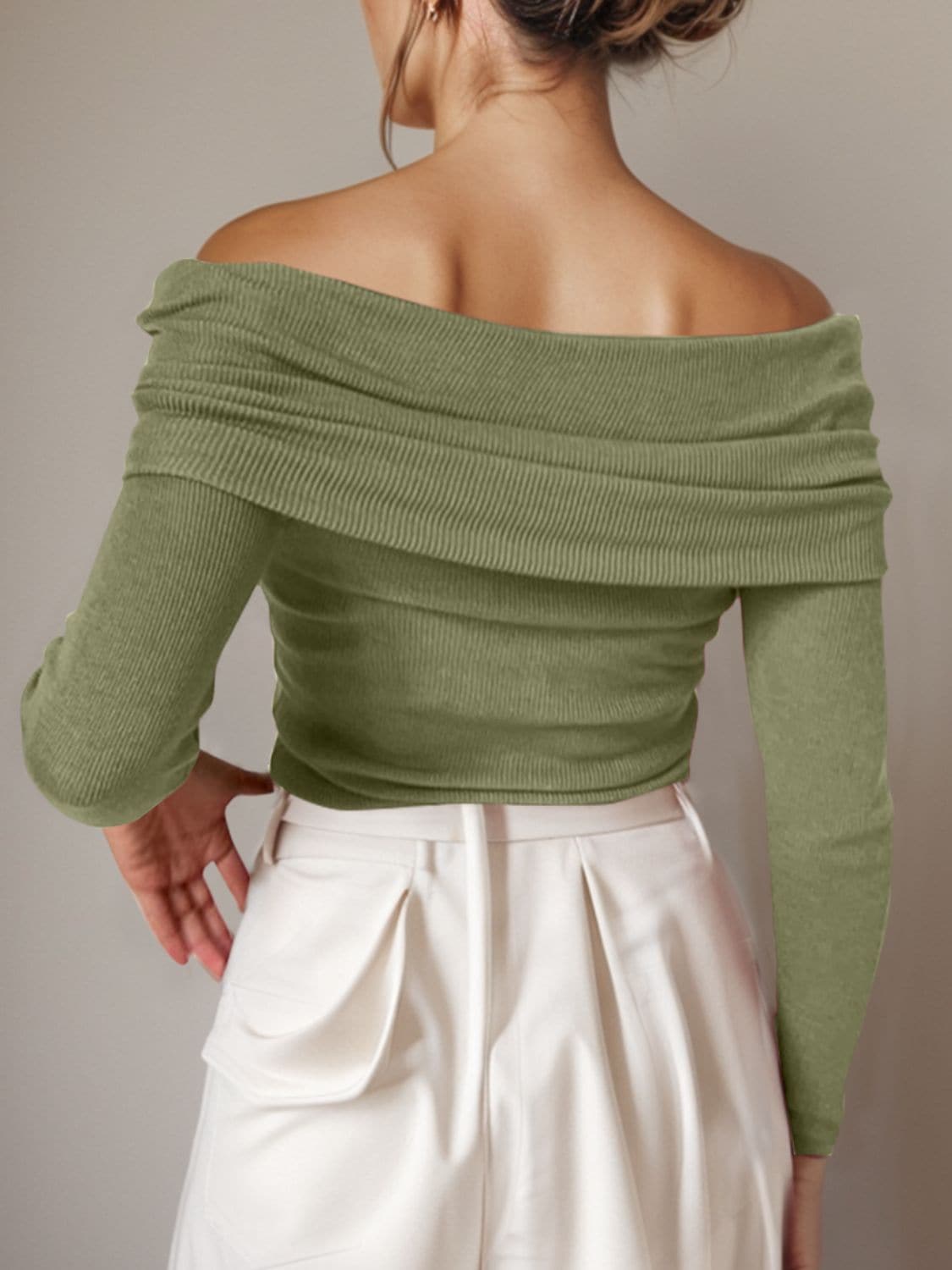 Off-Shoulder Long Sleeve Sweater.