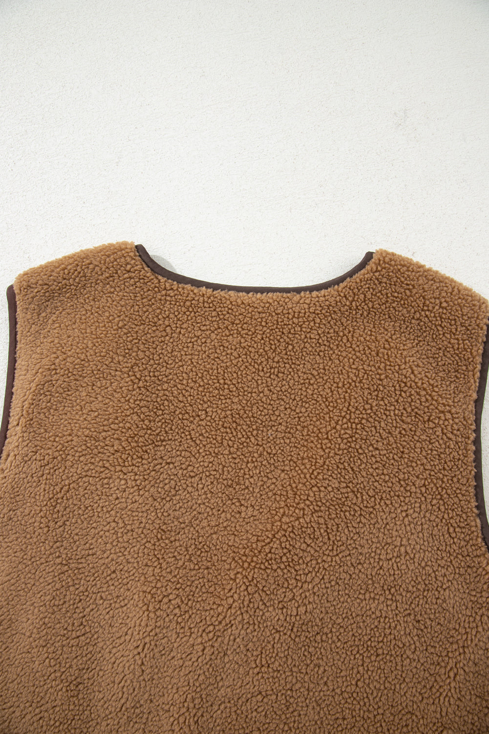 Light French Beige Contrast Trim Tie Front Sherpa Vest Love Salve