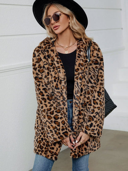 Cozy leopard print hoodie jacket