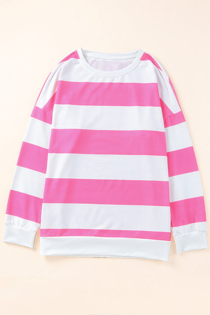 Chic pink striped plus size sweatshirt with stylish side slits