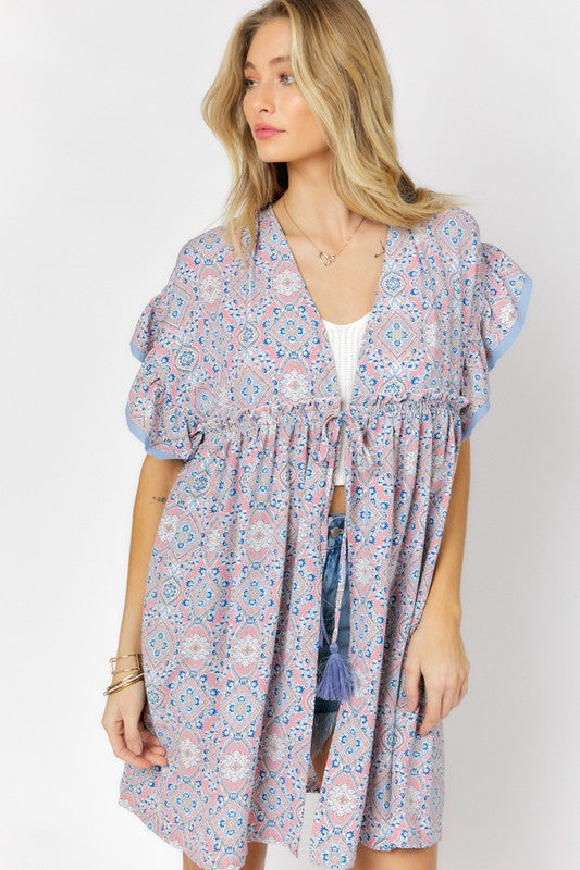 Charming Ruffle Kimono in Print