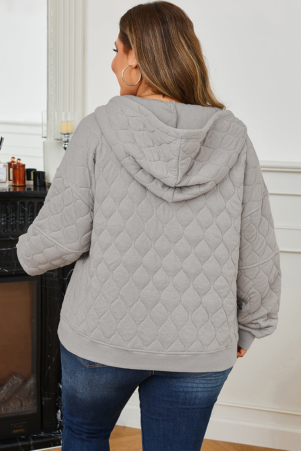 Gray Quilted Quarter Zip Plus Size Hoodie for Women Dear-Lover Dropshipping