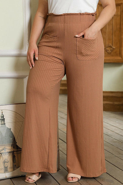 Plus Size Wide Leg Pants with PocketsUpgrade Your Wardrobe with Style and Comfort
 Step up your fashion game with our Plus Size Wide Leg Pants with Pockets. Designed to offer both style and functionalitLove Salve Size Wide Leg Pantsplus