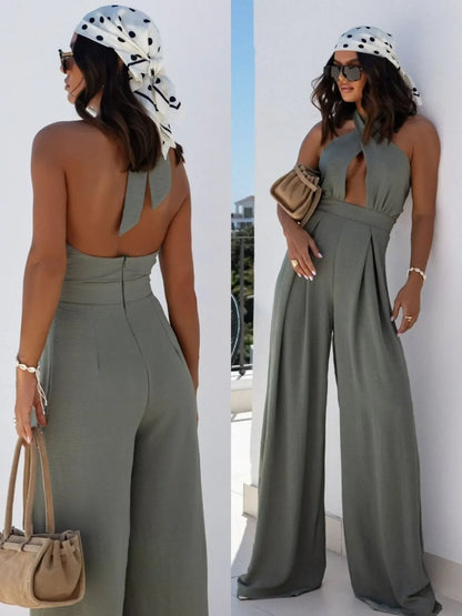 Strut & Slay Wide Leg Halter Jumpsuit