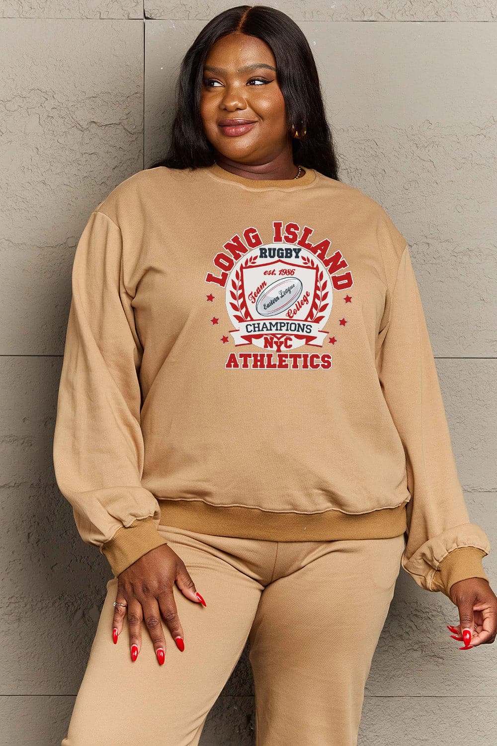 Simply Love Full Size Graphic Dropped Shoulder Sweatshirt.