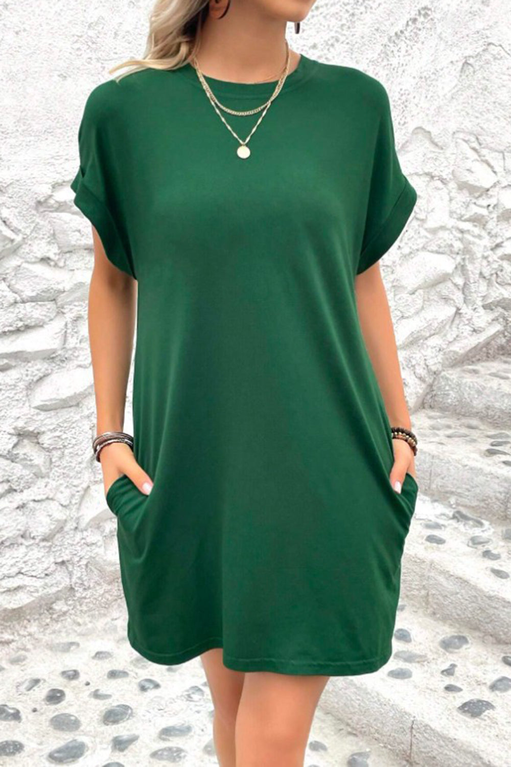 Pocketed Round Neck Short Sleeve Dress Coco’s Tee Boutique