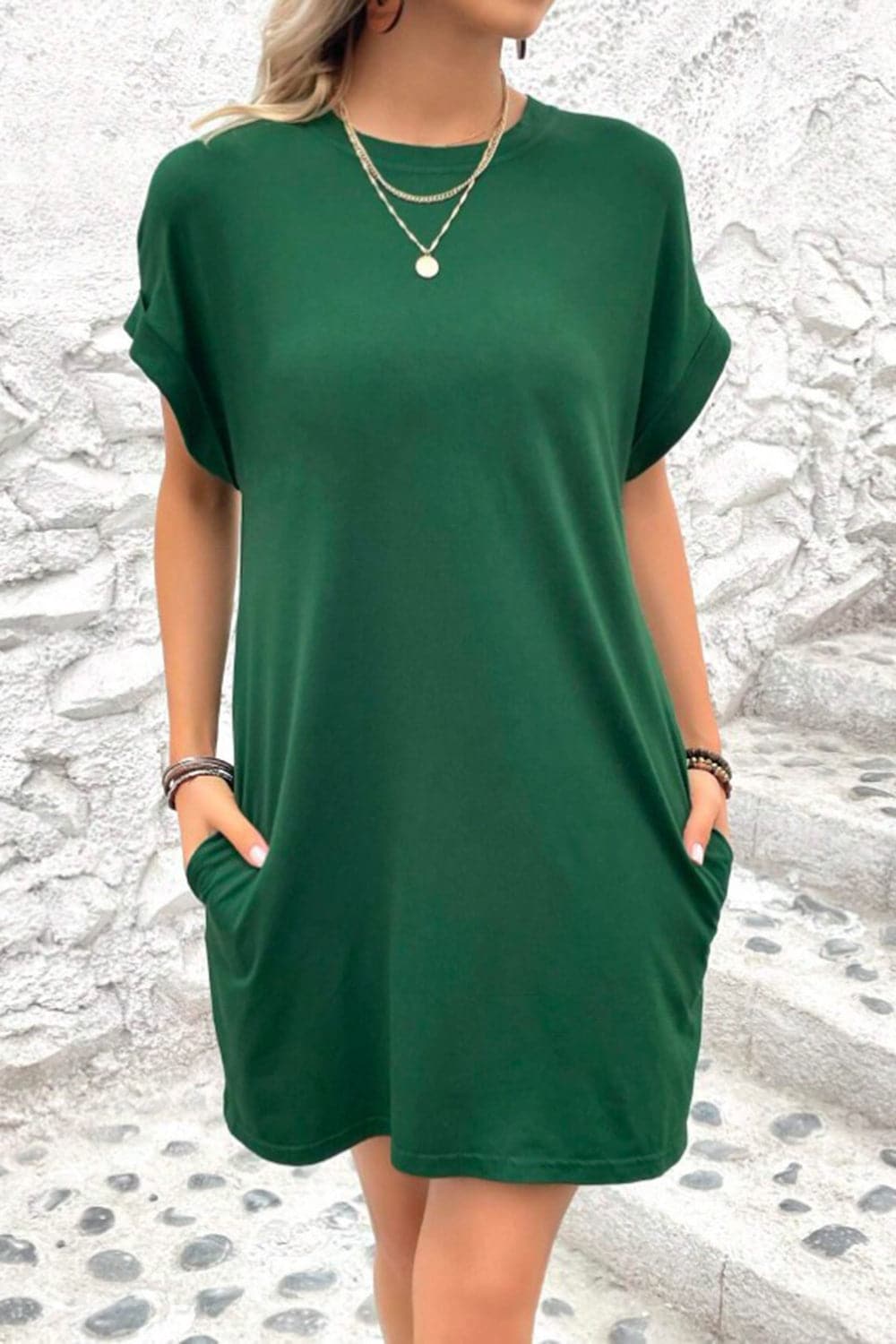 Casual round neck pocket tee dress