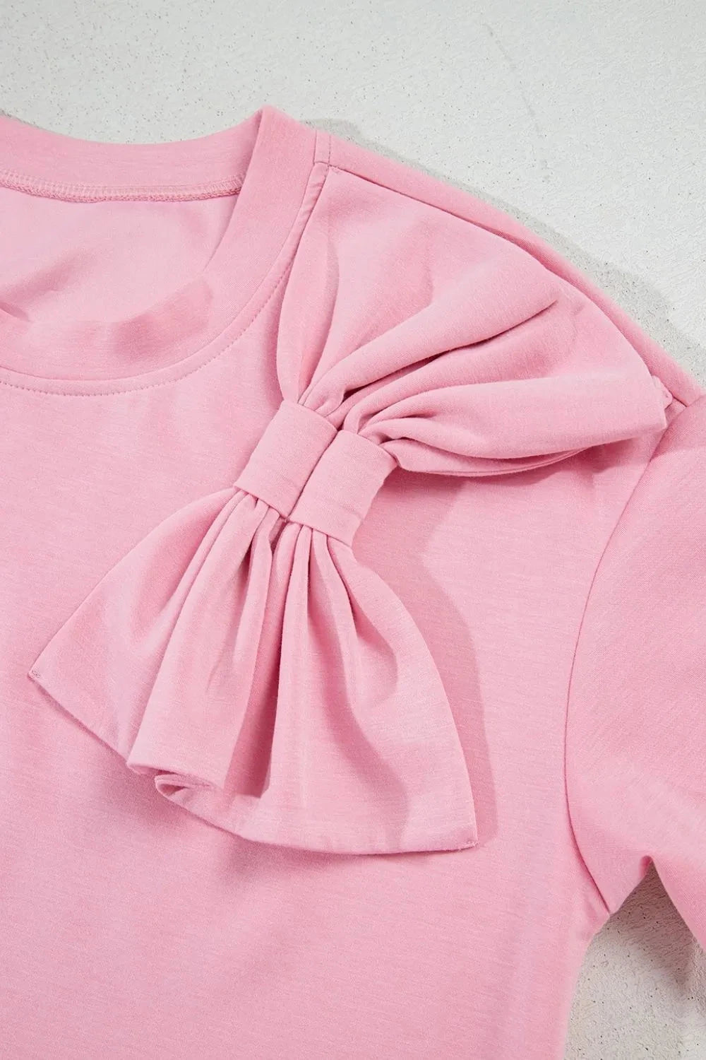 Bow Round Neck Short Sleeve T-Shirt Simply Love