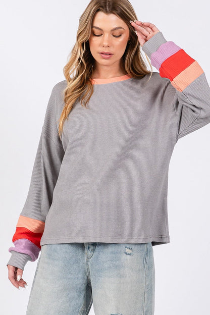 Chic color block waffle knit tee by Sage + Fig