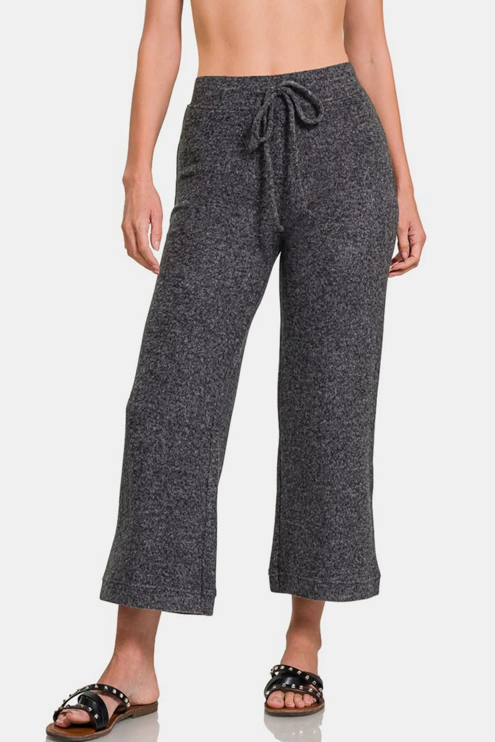 Cropped Hacci Lounge Pants with Drawstring Waist