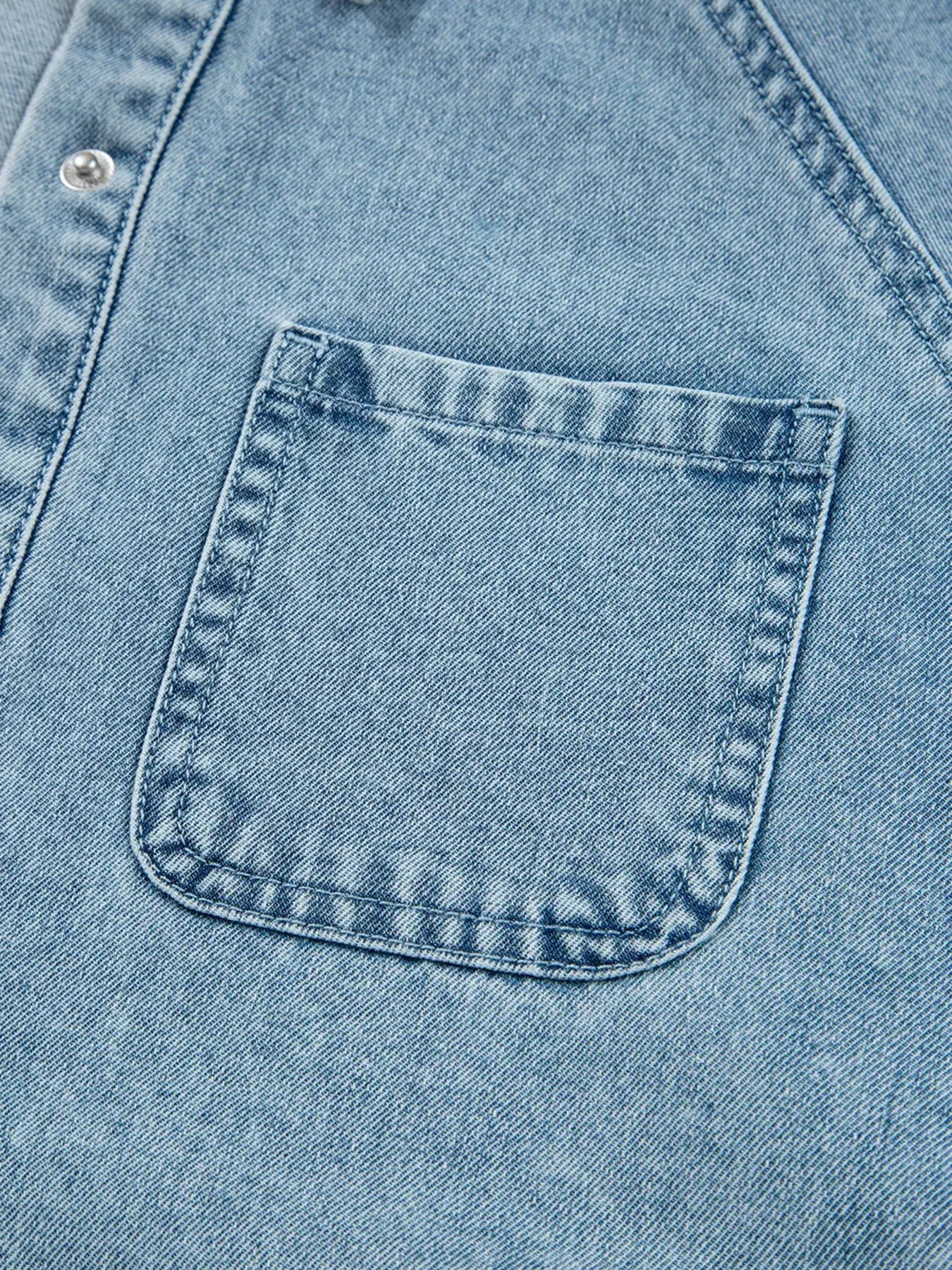 Smocked Cuffs Flared Denim Shirt Mini Dress Simply Love