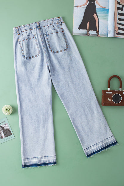 Beau Blue Cropped Jeans with Contrast Edges and Pockets