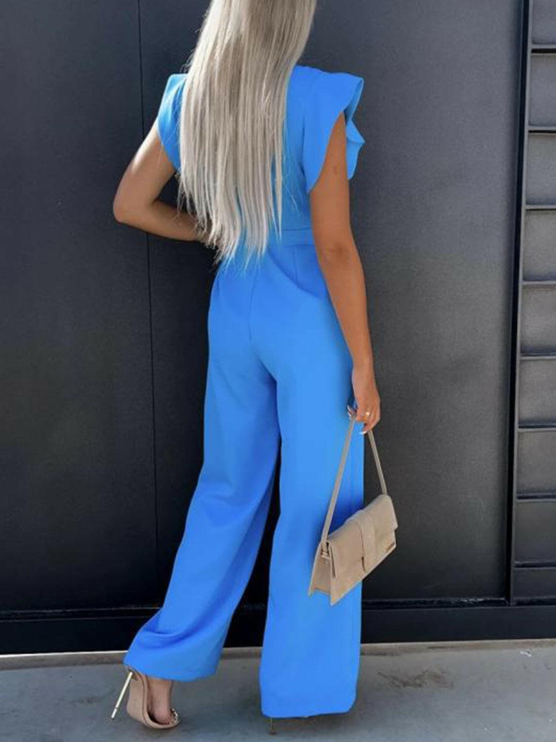 Ruffled Round Neck Cap Sleeve Jumpsuit.