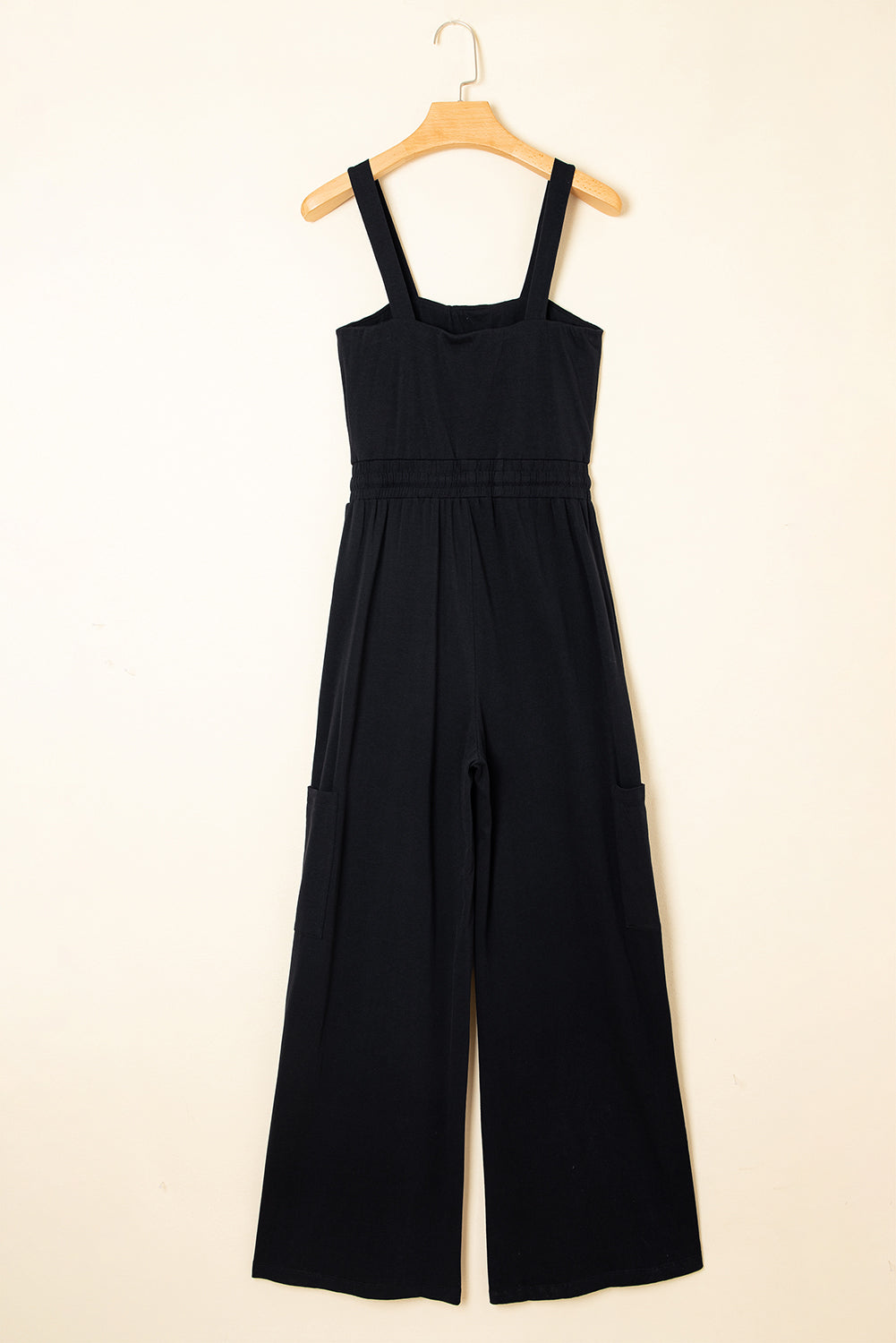 Black Drawstring Wide Leg Cargo Pockets Sleeveless Jumpsuit