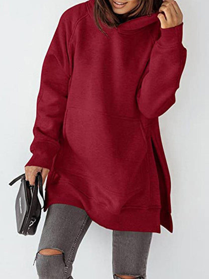 Slit Pocketed Raglan Sleeve Hoodie.