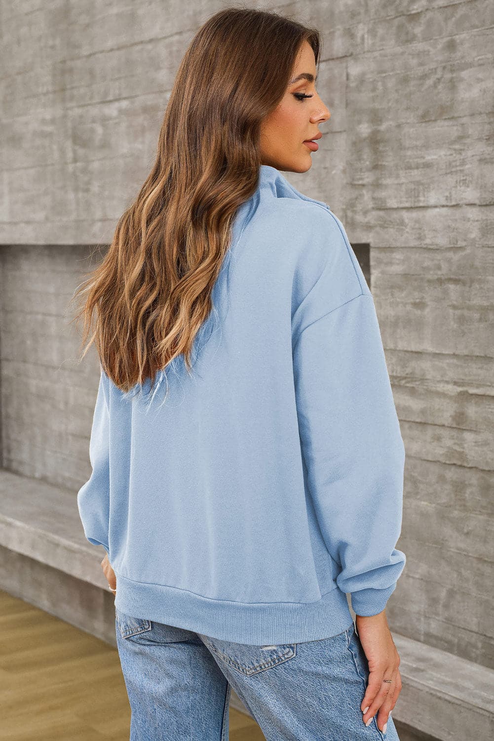 Quarter Zip Dropped Shoulder Sweatshirt.