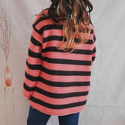 Striped Round Neck Long Sleeve Sweater.